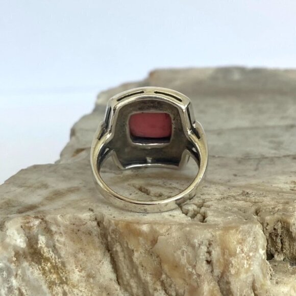 Sterling Silver 925 Square Pink Swirl Enamel Marcasite Halo Ring Sz 6.75 6g - Picture 7 of 16